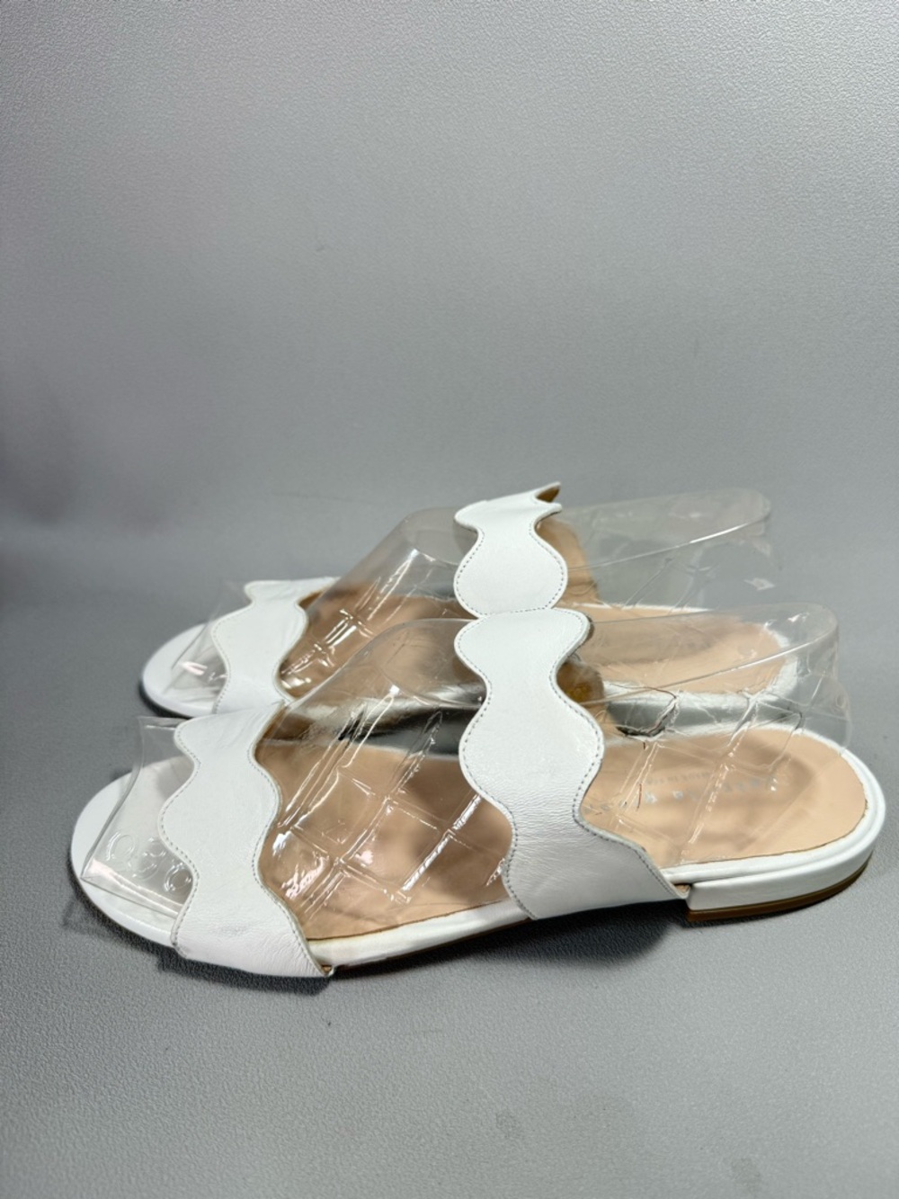 Patricia Green Palm Beach White Flat Scalloped Strap Slide Sandals
